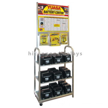 Qualität gesicherte Metallboden Standing 3-Tier-Werbung Blei Säure Automotive Batterie Display Rack